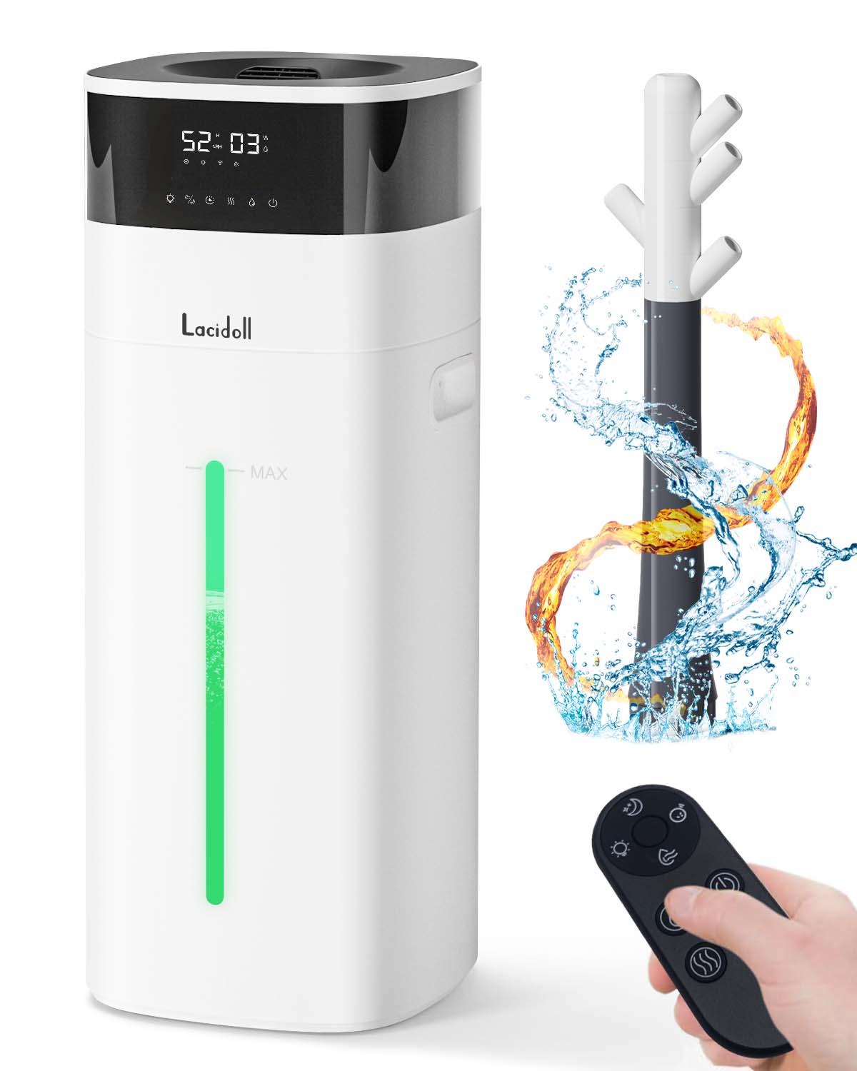 LACIDOLL 加湿器 大容量 20L/最大85畳 ハイブリッド式 スチーム式 加熱式 加湿器 超音波式 100℃高温除菌 アロマ加湿 器 タワー型 上から給水 6段階加湿量調節 自動湿度調整 連続72時間 静音稼働 タイマー 省エネ リモコン付き お手入れ簡単 おしゃれ 乾燥対策 空焚き防止 床置き オフィス/リビング/寝室用 PSE認証済み ホワイト