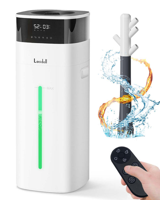 LACIDOLL 加湿器 大容量 20L/最大85畳 ハイブリッド式 スチーム式 加熱式 加湿器 超音波式 100℃高温除菌 アロマ加湿 器 タワー型 上から給水 6段階加湿量調節 自動湿度調整 連続72時間 静音稼働 タイマー 省エネ リモコン付き お手入れ簡単 おしゃれ 乾燥対策 空焚き防止 床置き オフィス/リビング/寝室用 PSE認証済み ホワイト