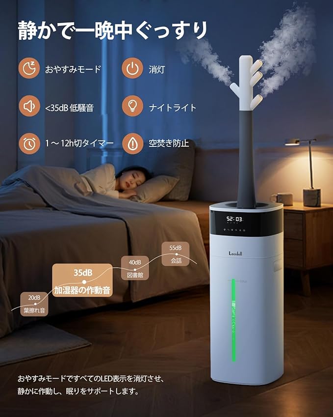 LACIDOLL 加湿器 大容量 20L/最大85畳 ハイブリッド式 スチーム式 加熱式 加湿器 超音波式 100℃高温除菌 アロマ加湿 器 タワー型 上から給水 6段階加湿量調節 自動湿度調整 連続72時間 静音稼働 タイマー 省エネ リモコン付き お手入れ簡単 おしゃれ 乾燥対策 空焚き防止 床置き オフィス/リビング/寝室用 PSE認証済み ホワイト